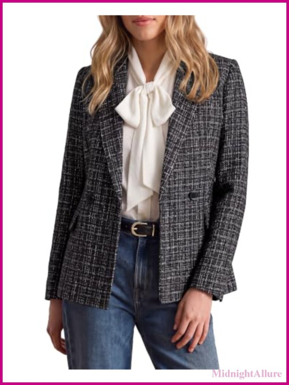 Tweed Double Breasted Blazer Notched Lapel Business Casual Workwear